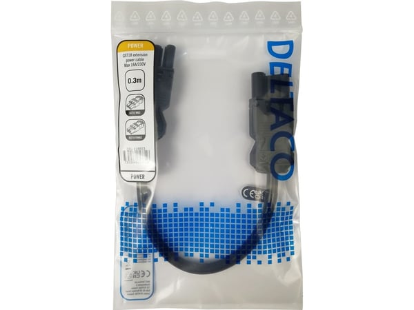 Deltaco GST18 virtajohto, GST18 uros - GST18 naaras, musta, 0,3 m, 0,3 m, GST18, GST18, 230 V, 16 A