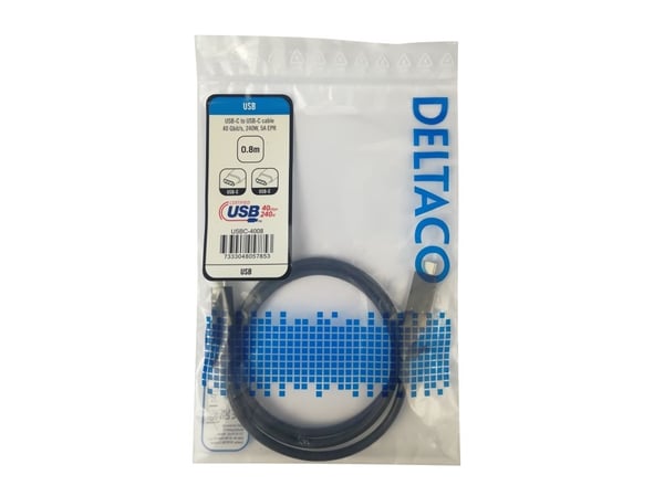DELTACO - USB-kabel - 24 pin USB-C (hann) til 24 pin USB-C (hann) - USB4 Gen 3 - 5 A - 80 cm - utvidet effektområde (EPR) - svart