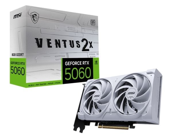 MSI GeForce RTX 5060 8G VENTUS 2X OC - Grafikkortti - GeForce RTX 5060 - 8 GB GDDR7 - PCIe 5.0 x16 - 3 x DisplayPort, HDMI - hvid
