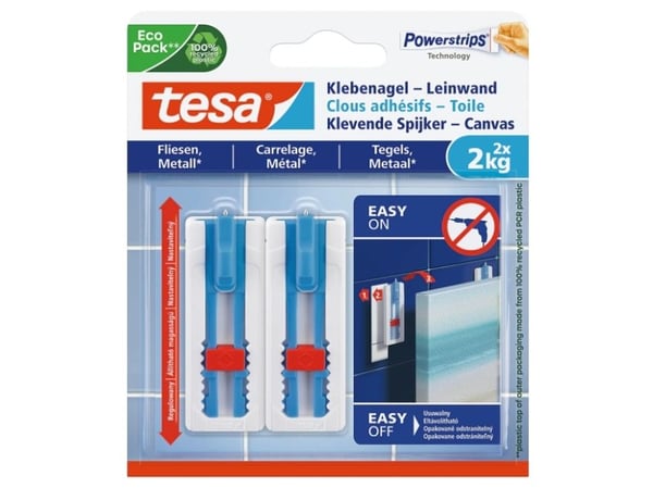 TESA 77768-00000-01, Innendørs, Universalkrok, Blå, Hvit, Polystirol, Limstrimmel, 4 kg