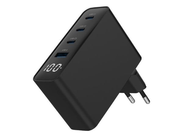 Gembird - Strømadapter - 100 watt - 5 A - Fast Charge, PD, QC 3.0 - 4 utgangskontakter (3 x USB-C, USB-type A) - svart