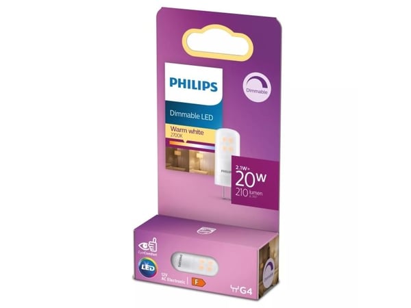 Philips CorePro - LED-lyspære - form: kapsel - mattslipt finish - G4 - 2.1 W (ekvivalent 20 W) - klasse F - varmt hvitt lys - 2700 K