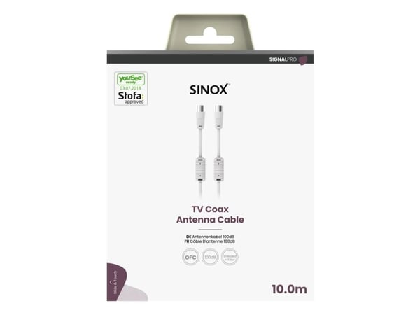 Sinox PRO -antennikaapeli, YouSee &amp; Stofa-hyväksytty, 10m, valkoinen