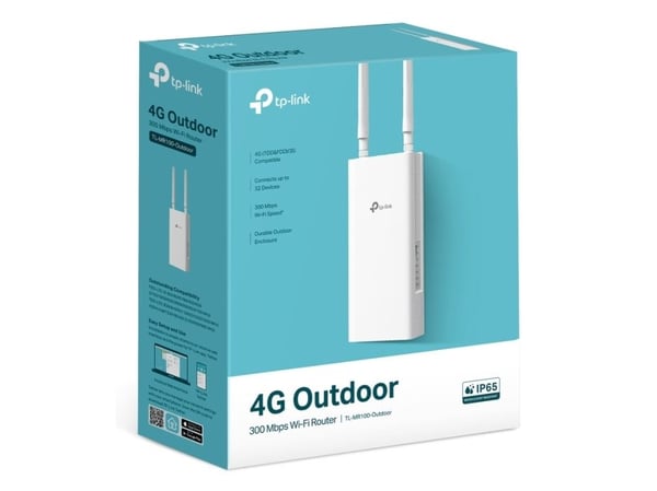 TP-Link TL-MR100-OUTDOOR, Wi-Fi 4 (802.11n), Enkeltbånd (2.4 GHz), Ethernet/bredbåndsforbindelse, 3G, 4G, Hvit