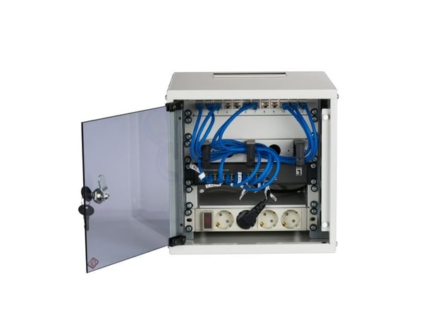 EFB Elektronik WGB-1006GR.30-SET1, Veggmonterbar hylle, 6U, 30 kg, Nøkkellås, Grå