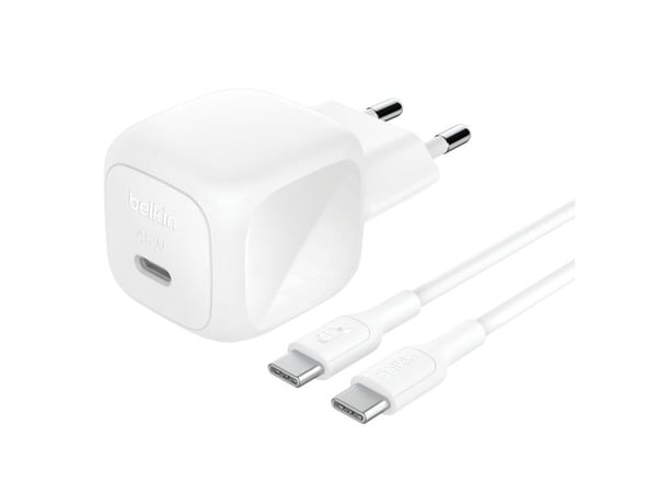 Belkin BoostCharge - Strømadapter - kompakt - 45 watt - Fast Charge, PD 3.1/PPS (USB-C) - på kabel: USB-C - Storbritannia - med USB-C-kabel (1m)