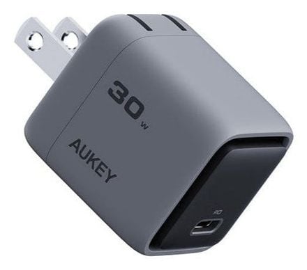 Aukey Comet - Strømadapter - foldable, with GaN technology - 30 watt - 3 A - Power Delivery 3.0 + PPS, QC 4.0+, QC 3.0, Apple 2.4A, FC (24 pin USB-C)