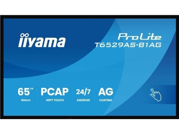 iiyama T6529AS-B1AG, Interaktiivinen litteäpaneeli, 163,8 cm (64,5"), LED, 3840 x 2160 pikseliä, Wi-Fi, 24h/vrk, 24/7