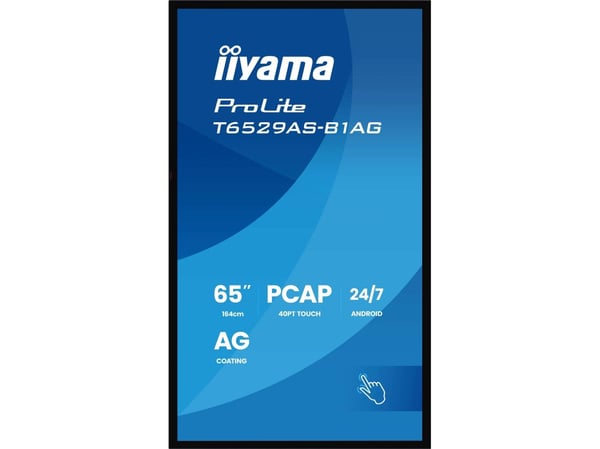 iiyama T6529AS-B1AG, Interaktiivinen litteäpaneeli, 163,8 cm (64,5"), LED, 3840 x 2160 pikseliä, Wi-Fi, 24h/vrk, 24/7