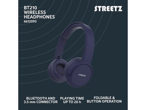 Streetz BT210-BLU, Ledning & Trådløs, Samtaler/musikk, 20 - 20000 Hz, 148 g, Hodesett, Blå