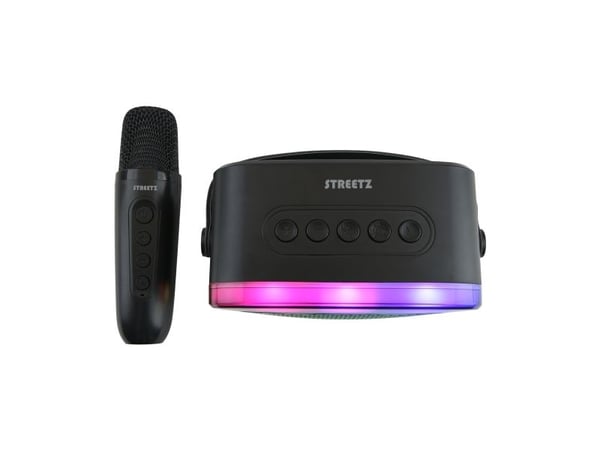 Streetz Karaokehøyttaler med trådløs mikrofon, 5W, BT 5.3, svart, 5 W, Trådløs, 10 m, USB Type-C, Bærbar monohøyttaler, Svart