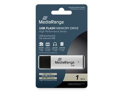 MediaRange MR1905-1, 1 TB, USB Type-A, 3.2 Gen 1 (3.1 Gen 1), 400 MB/s, Med lokk, Svart, Sølv