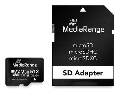 MediaRange MR947, 512 GB, MicroSDXC, Klasse 10, UHS-I, 100 MB/s, 30 MB/s