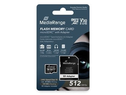 MediaRange SD MicroSD-kortti 512GB UHS-1 Cl.10 sis. sovittimen