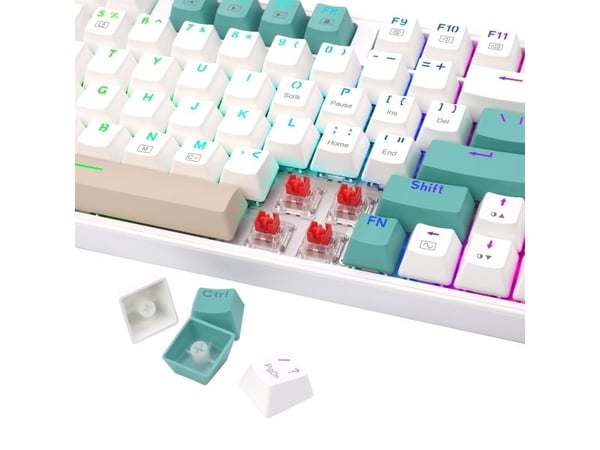 REDRAGON K643GWC-RGB-PRO Veigar Pro, Ledning & Trådløs, USB + RF Wireless + Bluetooth, Mekanisk nøkkelbryter, Hvit, Grønn