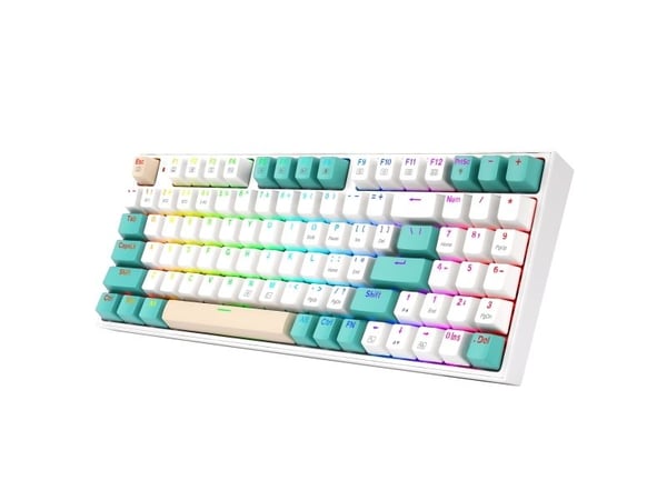 REDRAGON K643GWC-RGB-PRO Veigar Pro, Ledning & Trådløs, USB + RF Wireless + Bluetooth, Mekanisk nøkkelbryter, Hvit, Grønn