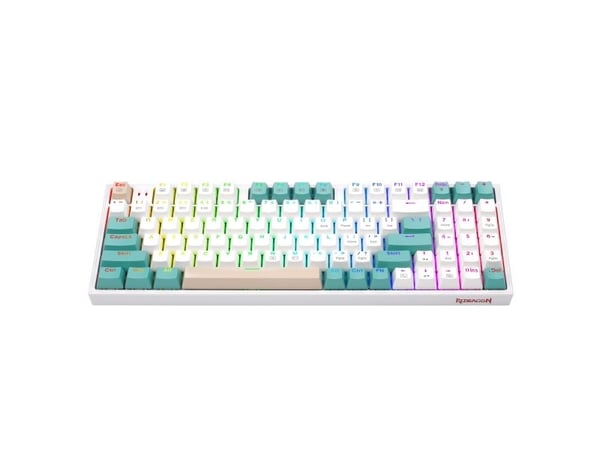 REDRAGON K643GWC-RGB-PRO Veigar Pro, Ledning & Trådløs, USB + RF Wireless + Bluetooth, Mekanisk nøkkelbryter, Hvit, Grønn