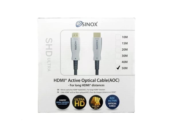 Sinox - High Speed - HDMI-kabel med Ethernet - HDMI hann til HDMI hann - 50 m - fiberoptisk - svart - 4K-støtte