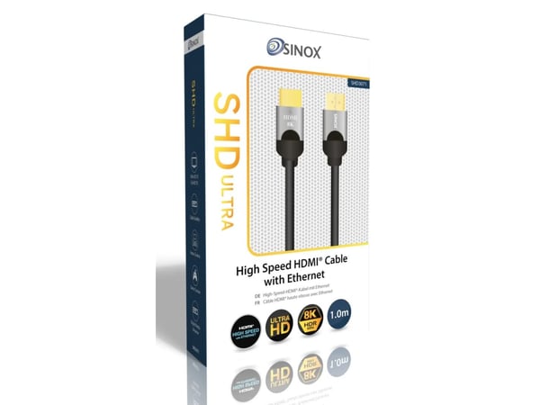 Sinox ULTRAHD - High Speed - HDMI-kabel med Ethernet - HDMI hann til HDMI hann - 1 m - svart - støtte for 8K UHD (7680 x 4320)