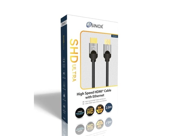 Sinox ULTRAHD - High Speed - HDMI-kabel med Ethernet - HDMI hann til HDMI hann - 2 m - svart - støtte for 8K UHD (7680 x 4320)