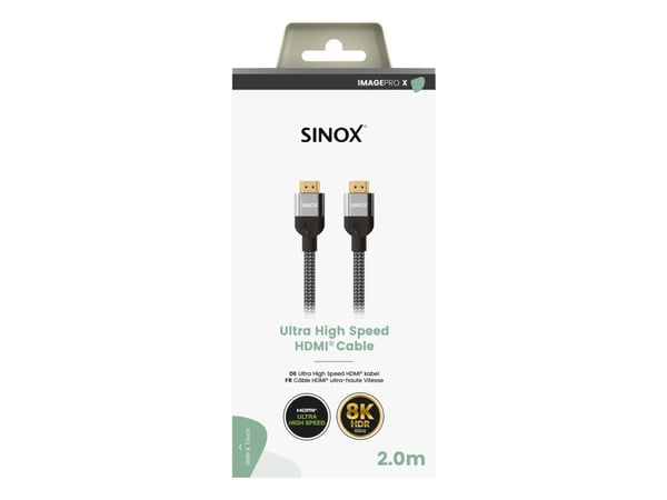 Sinox PRO X HDMI™ kaapeli 8K60Hz+E Musta, 2 m, HDMI tyyppi A (standardi), HDMI tyyppi A (standardi), 48 Gbit/s, musta, harmaa