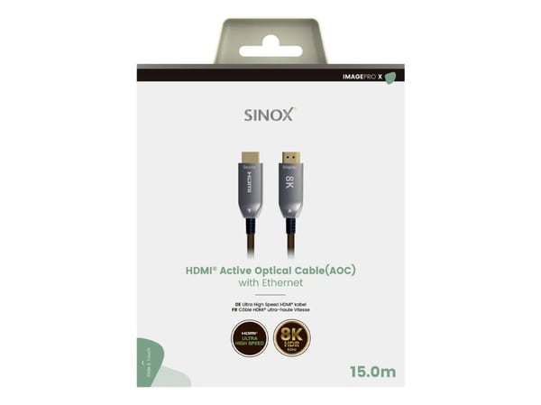 Sinox SHD030715, 15 m, HDMI Type A (Standard), HDMI Type A (Standard), 3D, 48 Gbit/sek, musta, harmaa