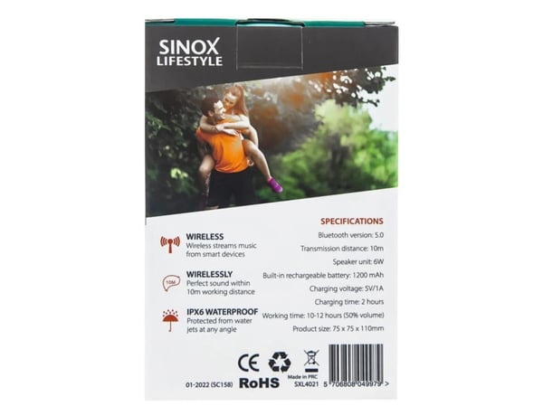Sinox SXL4021, 6 W, Trådløs, 10 m, Bærbar monohøyttaler, Grå, Cylinder