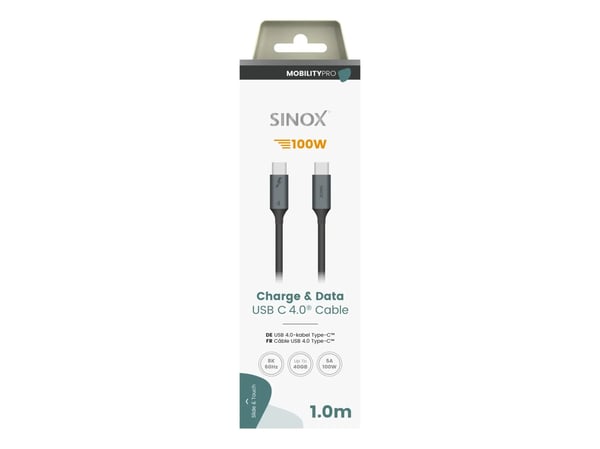 Sinox SXI07661, 1 m, USB C, USB C, USB4 Gen 2x2, 40 Gbit/sek, Sort