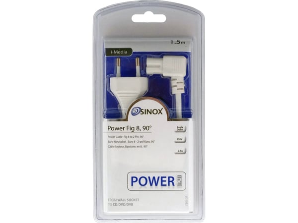Sinox i-Media - Strømkabel - 2-polet (han) til IEC 60320 C7 vinklet - 230 V - 2.5 A - 1.5 m - hvid