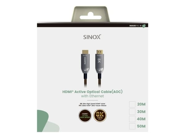 Sinox SHD030720, 20 m, HDMI Type A (Standard), HDMI Type A (Standard), 3D, 48 Gbit/sek, musta, harmaa