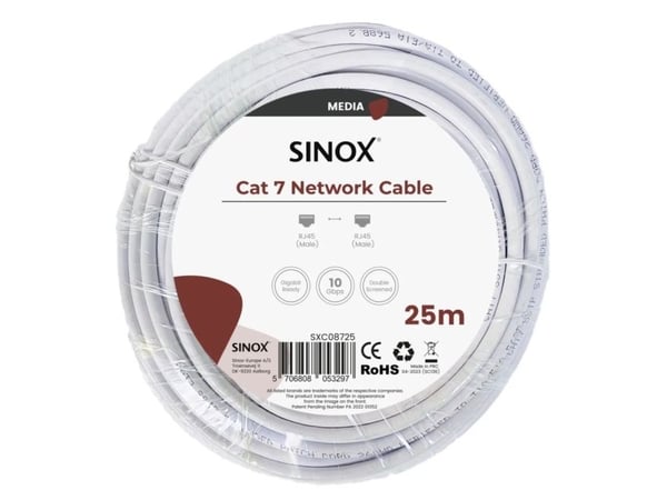 Sinox PRO S-FTP Cat7 verkkokaapeli. 25m. Valkoinen