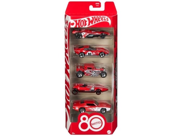 Hot Wheels Core Mattel 80th Anniversary, viiden leluauton pakkaus 1:64-mittakaavassa, keräiltävät koristeet, Ajoneuvosetti, 3 vuosi/vuosia, Muovi, ...