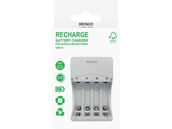 DELTACO Ultimate - Akkulaturi - (4xAA/AAA) - 4 x batterier lader op - hvid