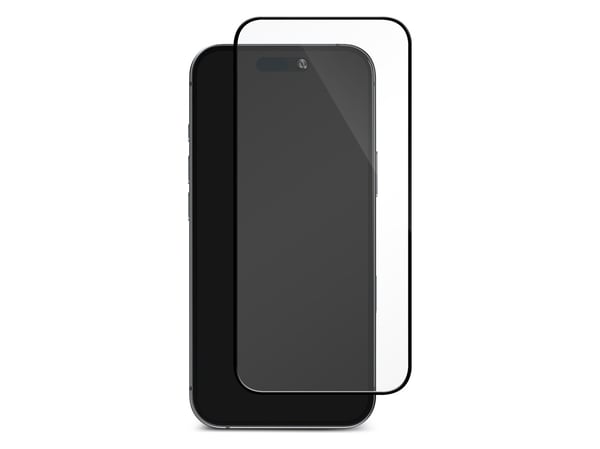 DELTACO - Skjermbeskyttelse for mobiltelefon - hel dekning - 2.5D - glass - rammefarge svart - for Apple iPhone 15 Plus, 16 Plus