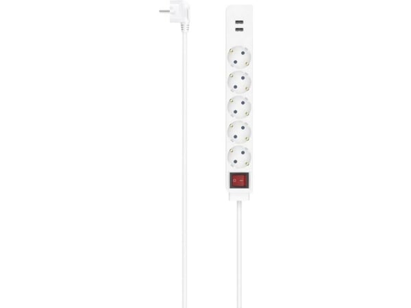 Hama pistorasia, 5-tie, USB-A 17W, kytkin, 1,4 m, valkoinen (00223183)