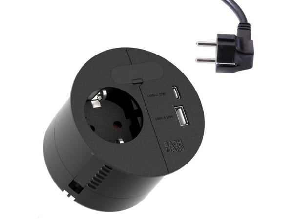 Bachmann Loop in Charge, Type E + USB A + USB C, CEE 7/3, 2P, Sisäinen, musta, IP20