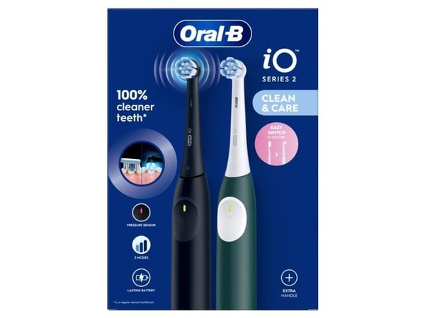 Oral-B iO Series 2, Vuxen, Vibrerande tandborste, Daglig vård, Känslig, Super sensitive, Svart, Grön, 2 min, Rund