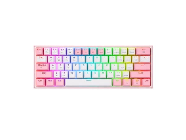 REDRAGON K616 Fizz Pro white/pink, Ledning & Trådløs, USB + RF Wireless + Bluetooth, Mekanisk nøkkelbryter, Rosa, Hvit