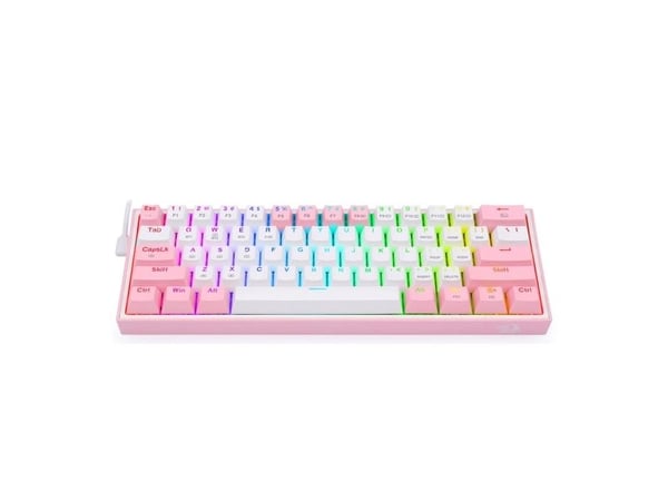 REDRAGON K616 Fizz Pro white/pink, Ledning & Trådløs, USB + RF Wireless + Bluetooth, Mekanisk nøkkelbryter, Rosa, Hvit