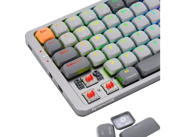 REDRAGON K652GG-RGB-PRO Azure, Ledning & Trådløs, USB + RF Wireless + Bluetooth, Mekanisk nøkkelbryter, Grå