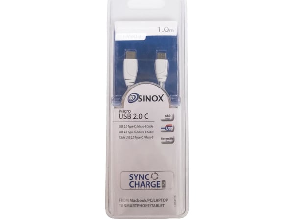 Sinox i-Media - USB-kabel - 24 pin USB-C (hann) til Micro-USB type B (hann) - USB 2.0 - 1 m - hvit