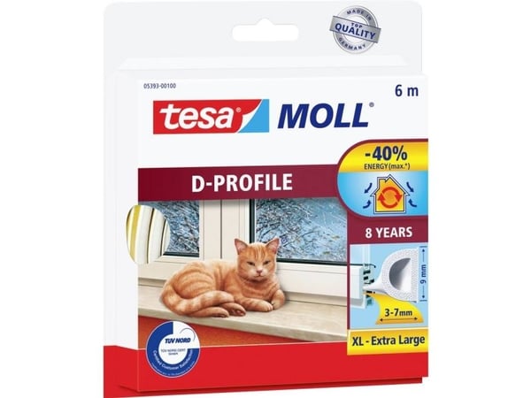 tesa D-Profil 05393-00100-01 Forseglingstape tesamoll® Hvit (L x B) 6 m x 9 mm 6 m