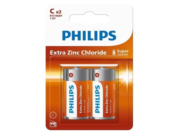 Philips LongLife Batteri R14L2B/10, Engangsbatteri, Sink-Karbon, 1,5 V, Grønn, Hvit, 26,2 mm, 26,2 mm