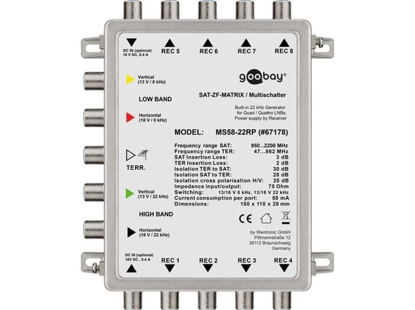 goobay MS58-22RP - Satellitt / jordsignalsmultisvitsj - sølv