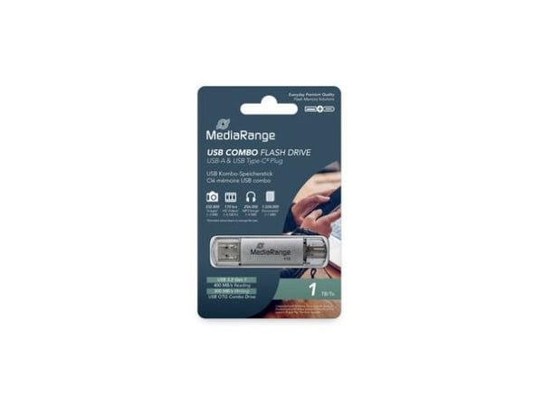 MediaRange MR941-1, 1 TB, USB Type-A / USB Type-C, 3.2 Gen 1 (3.1 Gen 1), 400 MB/s, Med lokk, Sølv