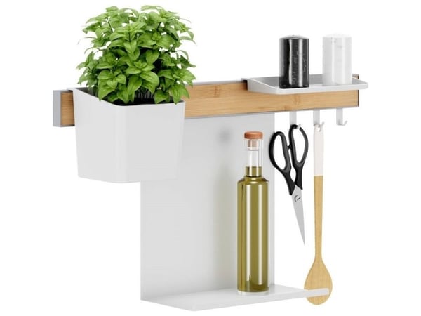 TESA 700400000000, Organisator, Holder, Vegg-montert, Krydderbeholder, Redskap, Hvit, Tre, Bamboo, Metall, Plast
