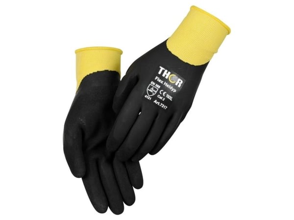 Heldyppet latexhandske, THOR Flex Heldyp, 11, sort, latex/polyester