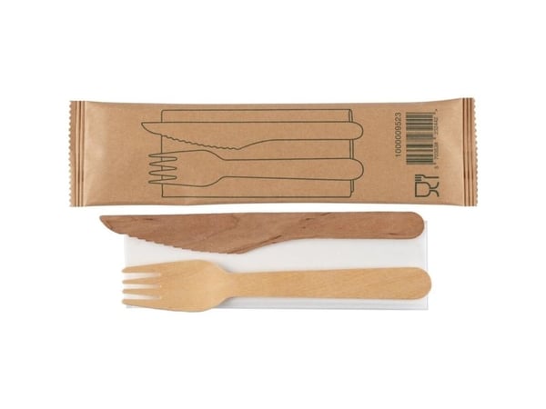 Ruokailuvälinesarja, ABENA Gastro, 16cm, ruskea, koivupuu/uusi kuitu, veitsellä - (400 kpl)