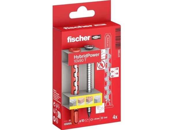 FISCHER KOLEK HYBRIDPOWER 10x90 / 4 stk blister TORX, brann-/ildbestandig