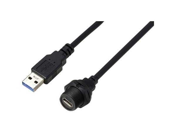 USB-C® 3.0-tilkobling til kontakt IP67 (gjenge) kabel 0,5 m TC-E10T-FT3-PWF/MU3-NWA-0.5PV-S, vanntett plastkabel, innhold: 1 stk